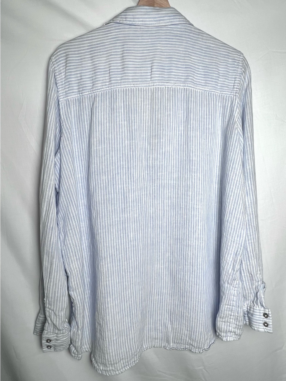 Sigrid Olsen Light Blue and White Striped Casual Button-Down Shirt 100% Linen - Picture 2 of 8